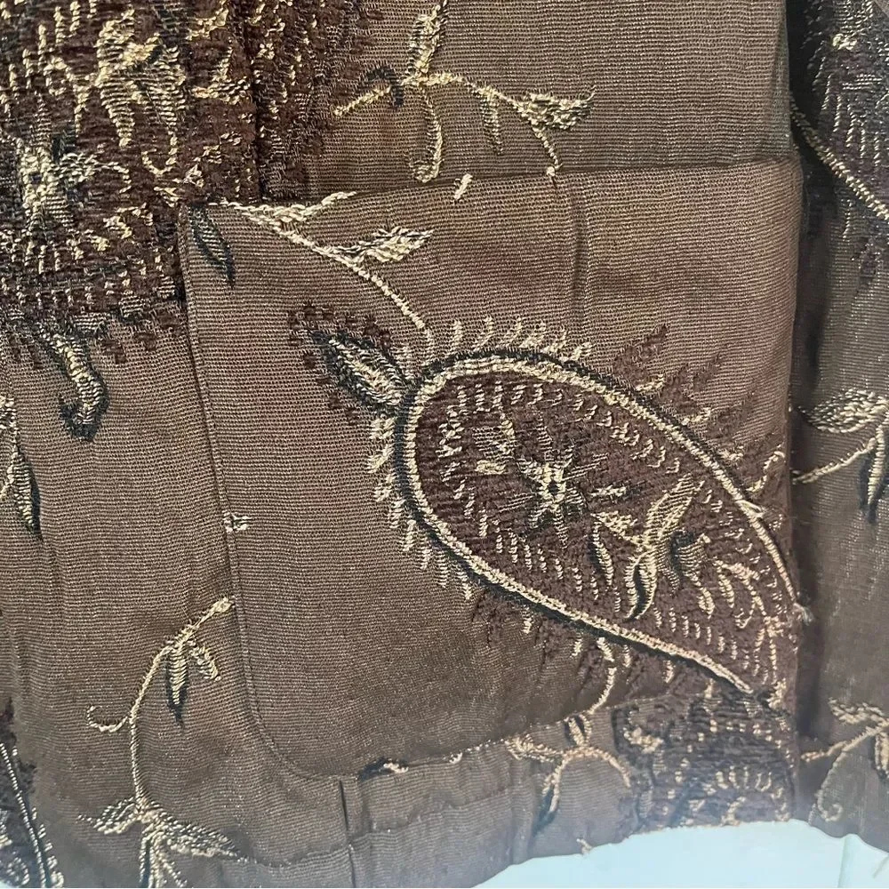 Chico's Womens Size 2 large Brown Paisley Embroidered Jacket Blazer